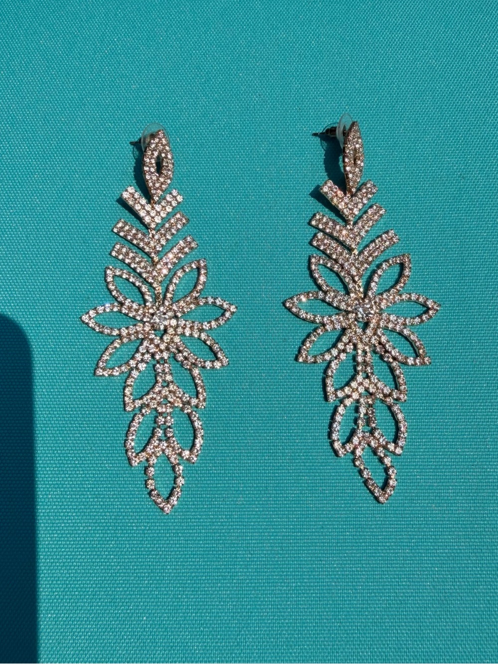 Rose Gold Floral Crystal Drop Earrings